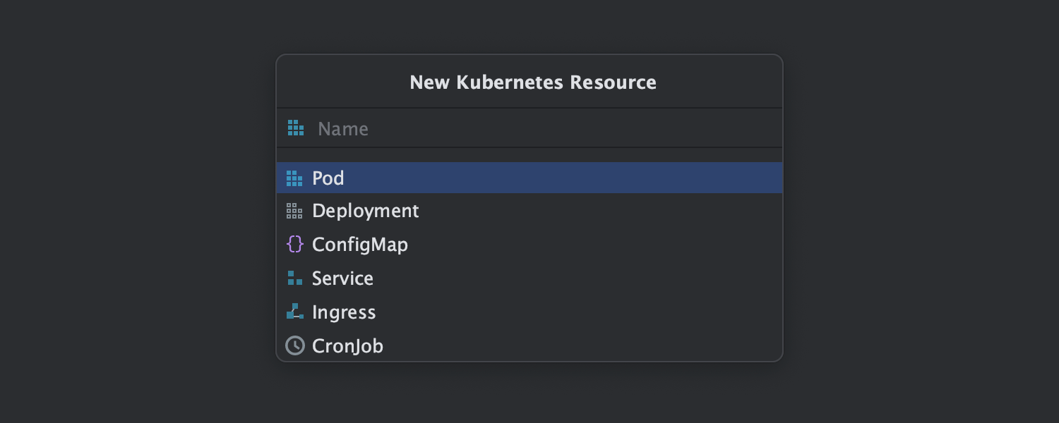 Templates de arquivo no pop-up New Kubernetes Resource