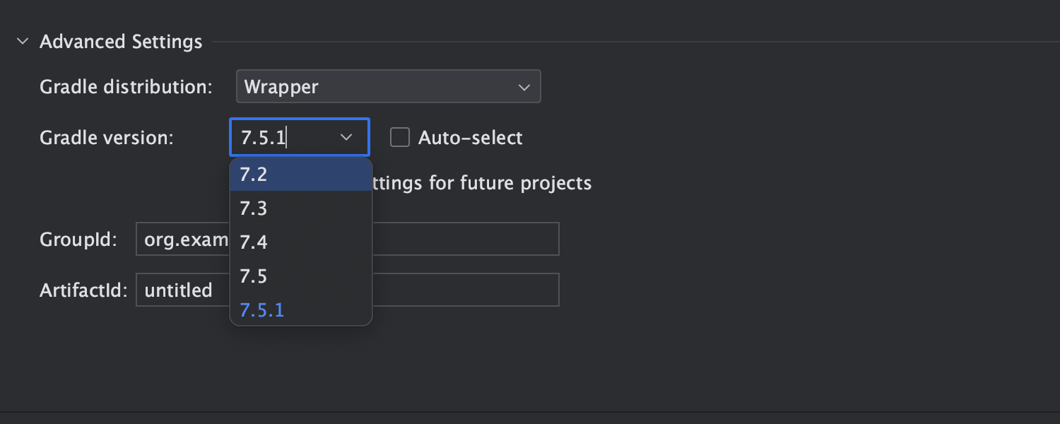 Possibilité de spécifier la version de Gradle lors de la création du projet