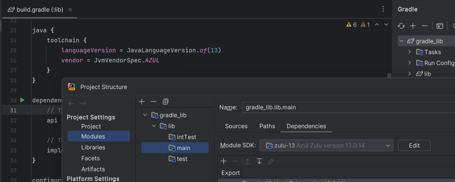 SDK Java détecté à partir de la chaîne d'outils Gradle