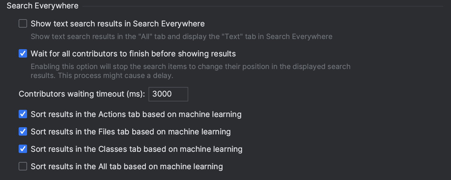 Búsqueda de clases en Search Everywhere mediante aprendizaje automático activada de forma predeterminada