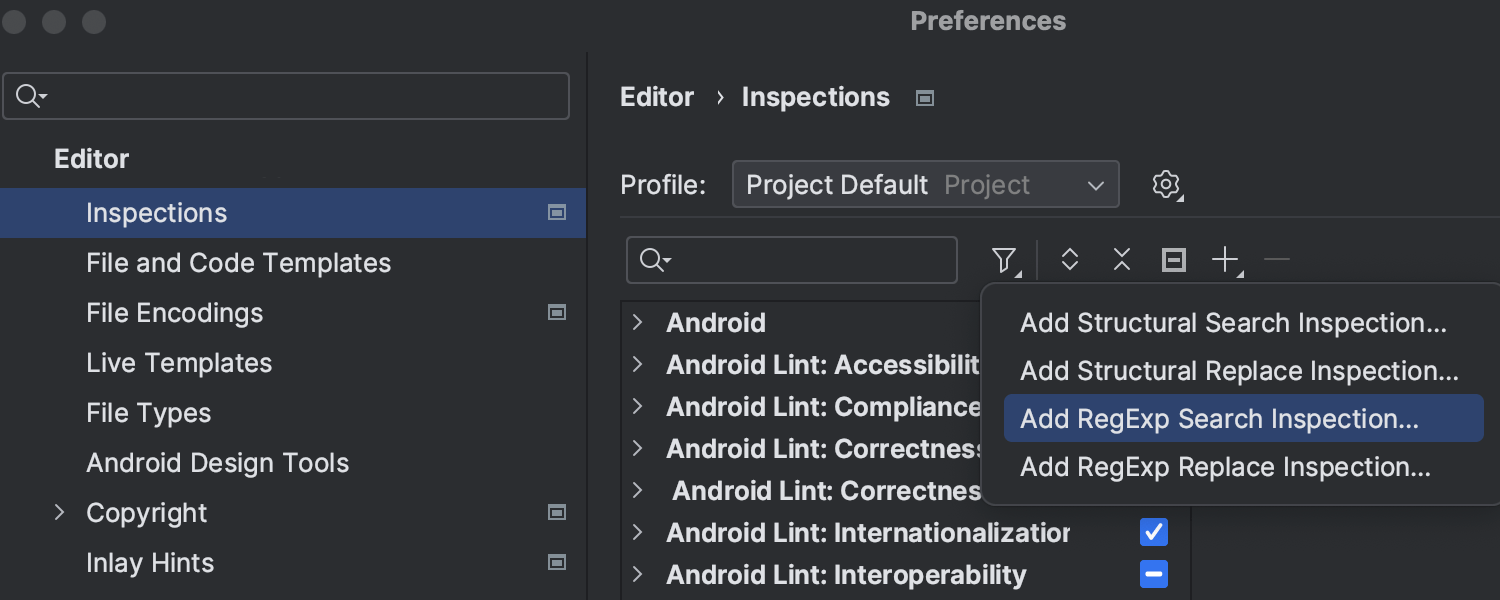 Custom regexp-based search and replace inspections