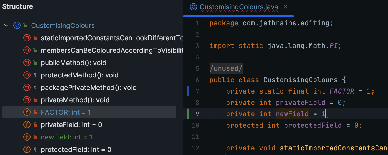 Indications de couleur pour l'état du VCS dans la fenêtre d'outils Structure