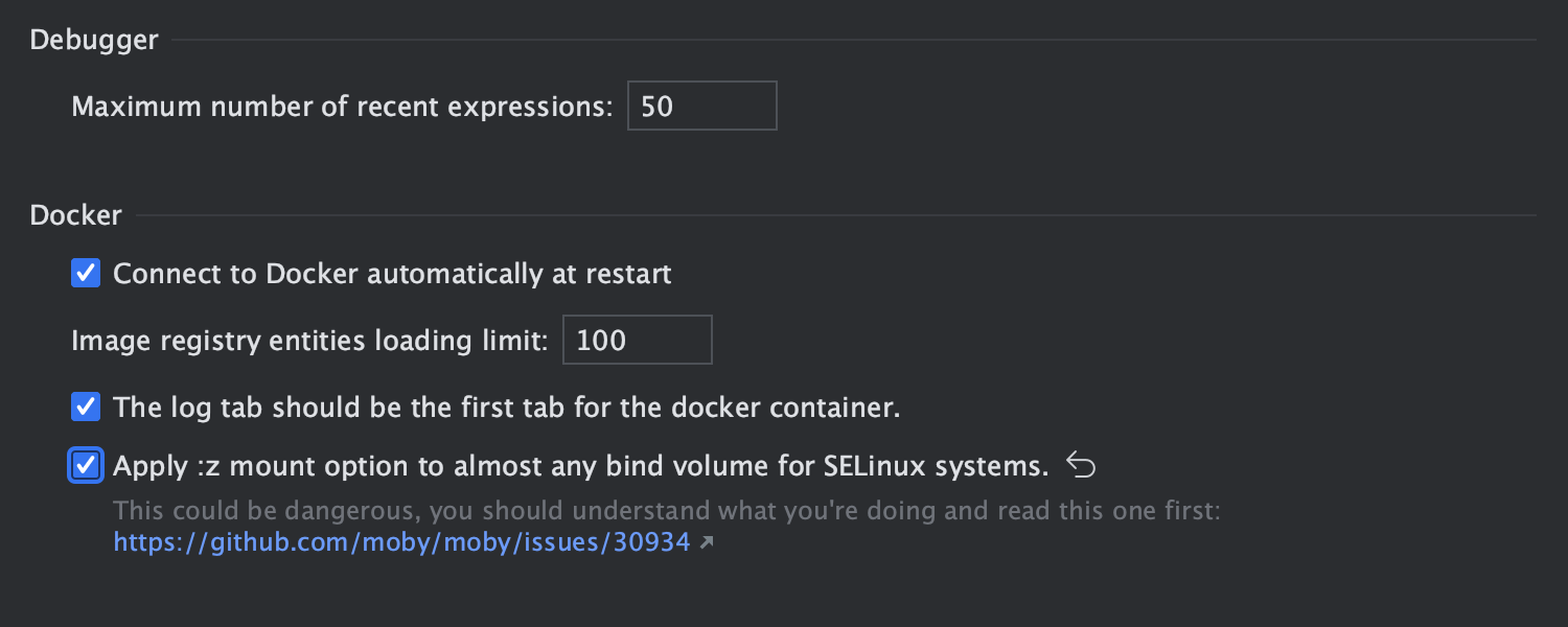 Nova configuração para aplicar a opção de montagem :z para associar volumes no SELinux