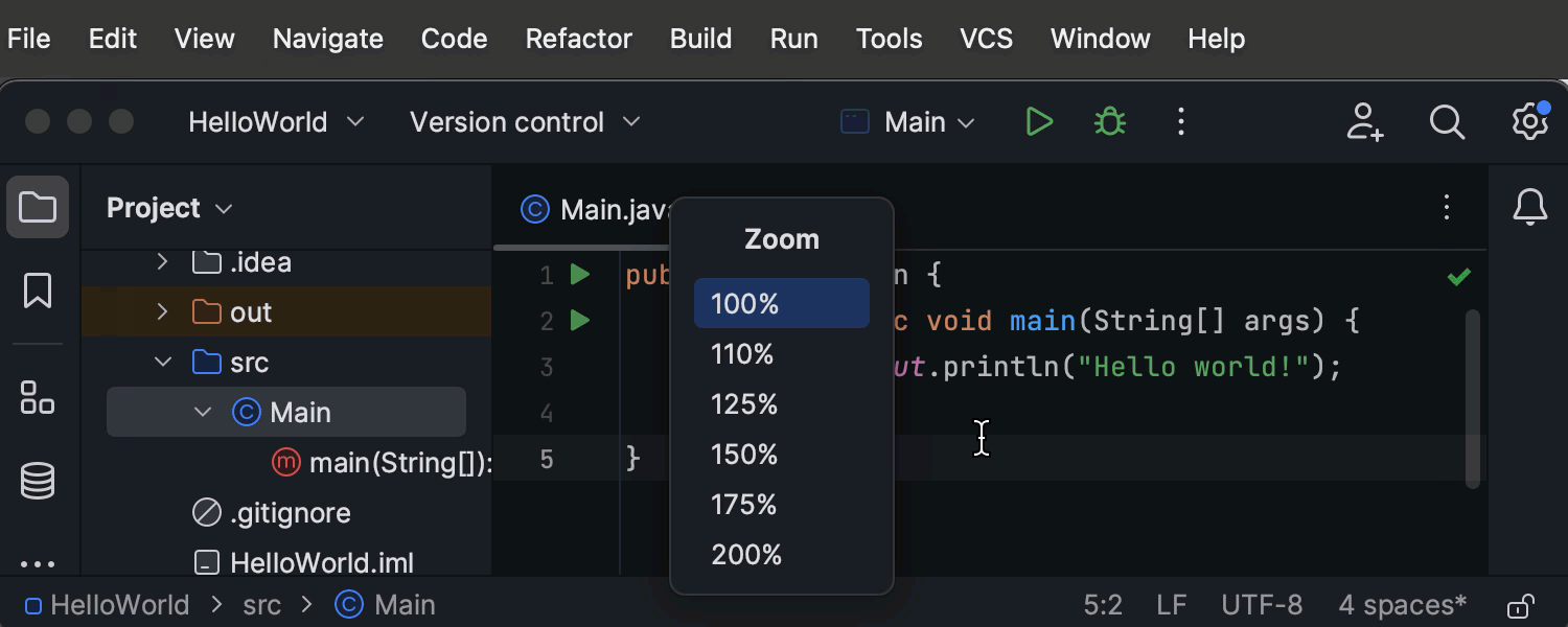 Vollständiger IDE-Zoom