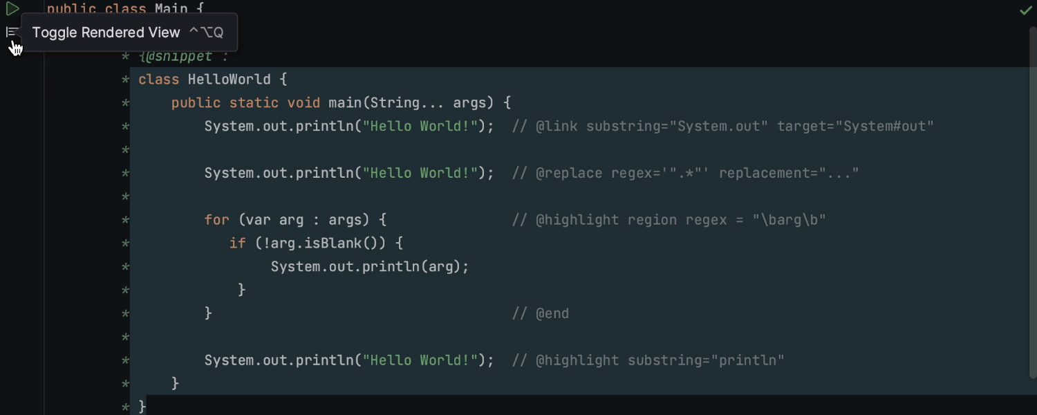 Verbesserte @snippet-Unterstützung in Javadoc-Kommentaren