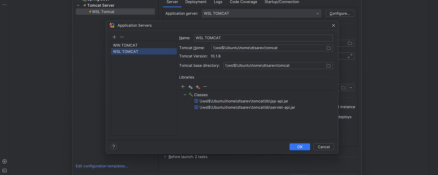 Capacidade de executar e depurar o Tomcat no WSL