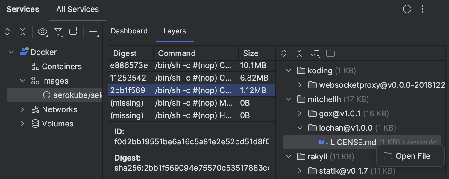 Aperçu des fichiers à l'intérieur des couches d'images Docker