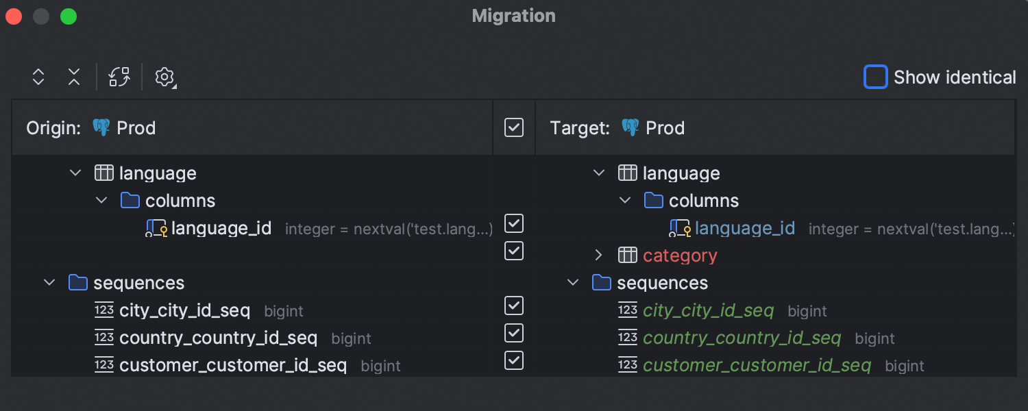 Nova UI para a caixa de diálogo de migração de esquema