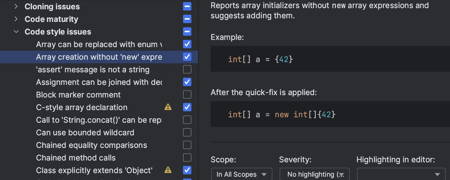 Mise en évidence de la syntaxe dans les descriptions d'inspections