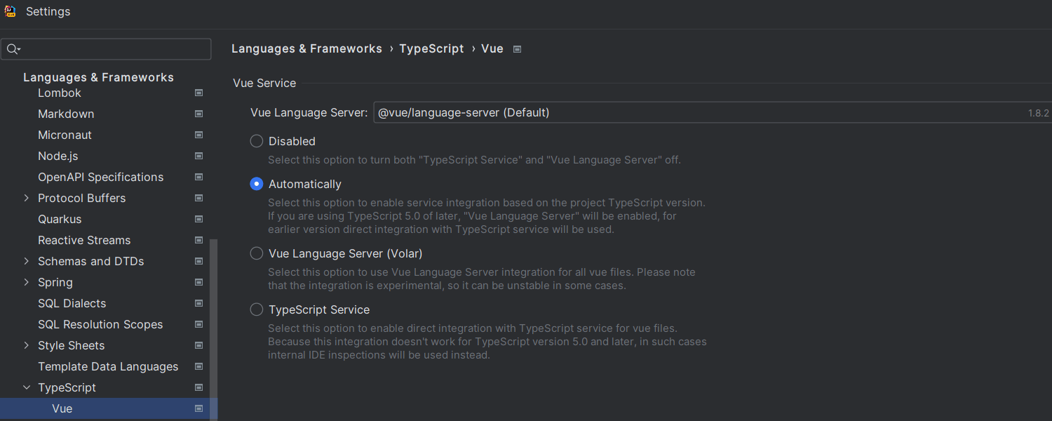 Prise en charge du serveur de langages Vue