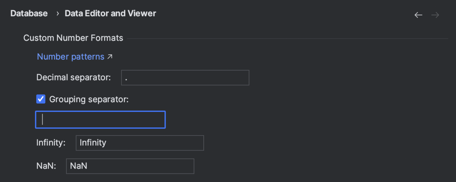 Formatos numéricos personalizáveis no editor de dados