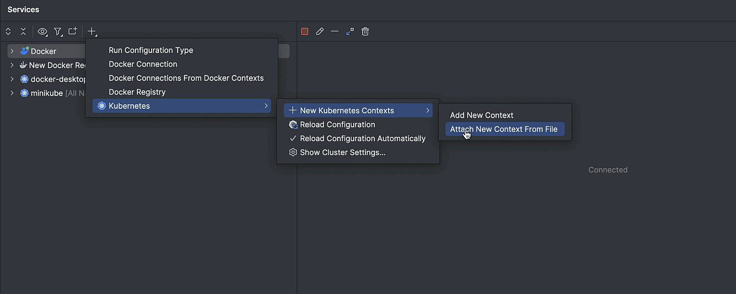 Opção para adicionar contextos de cluster a partir de um arquivo