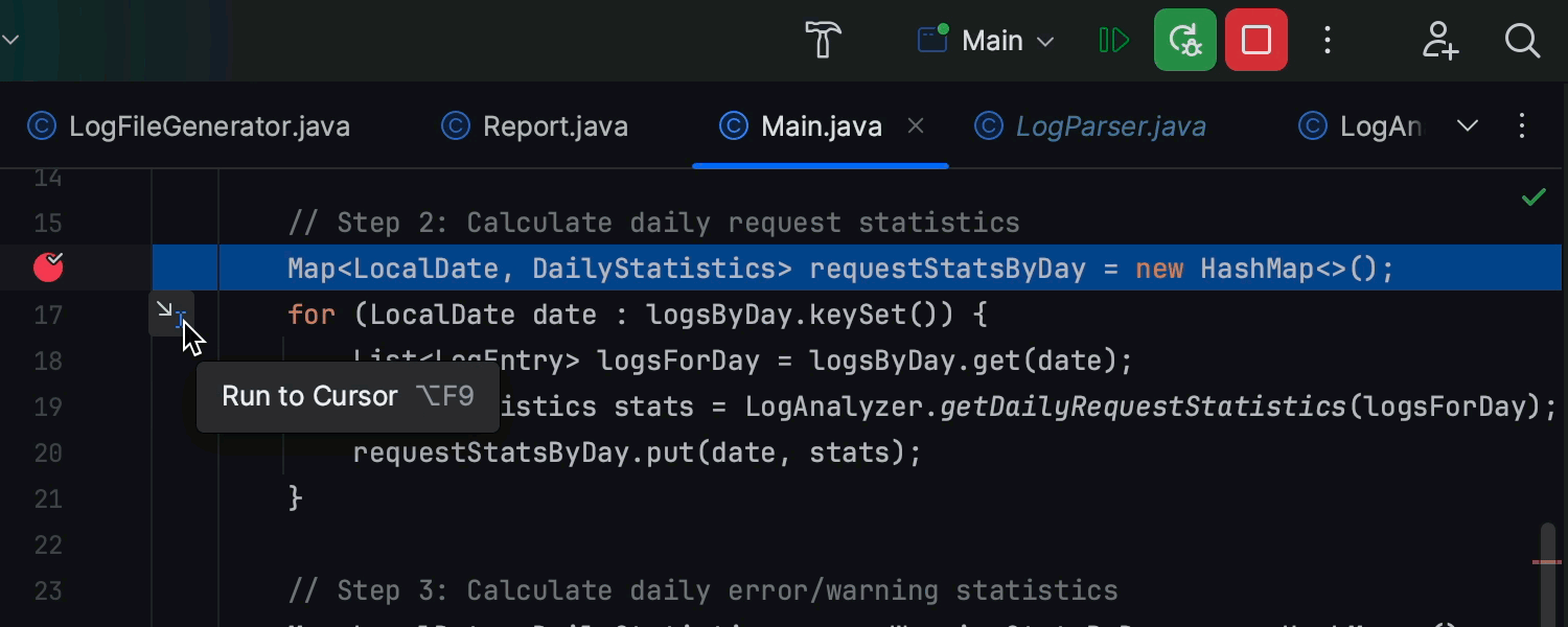 Inlay-Option „Run to Cursor“ im Debugger