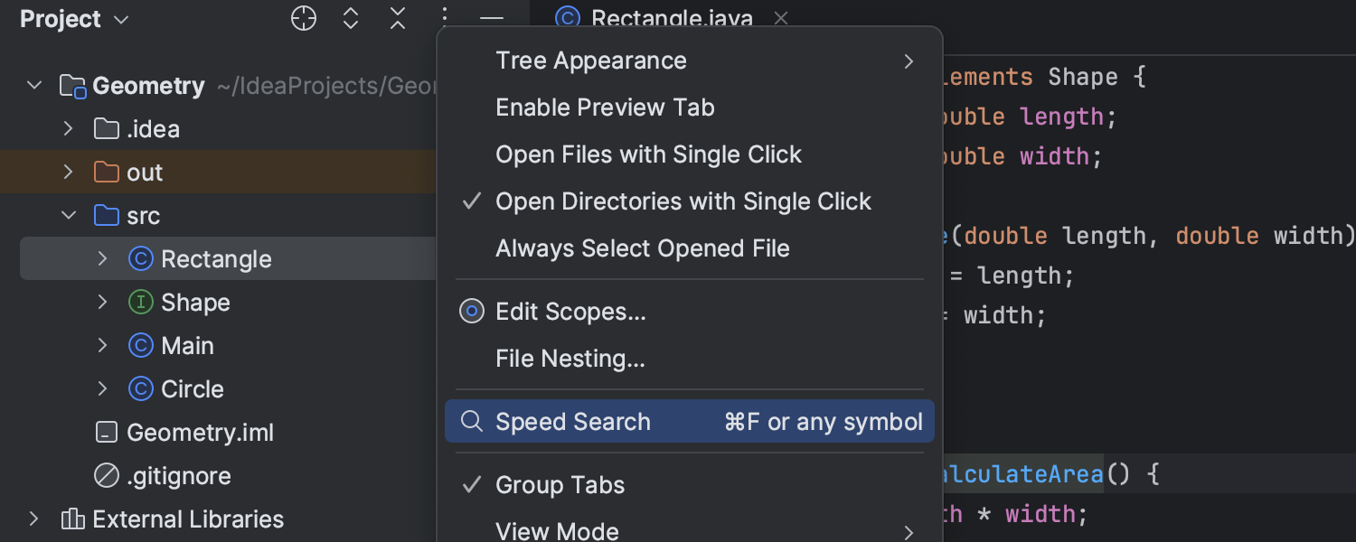 Speed Search disponible mediante un acceso directo