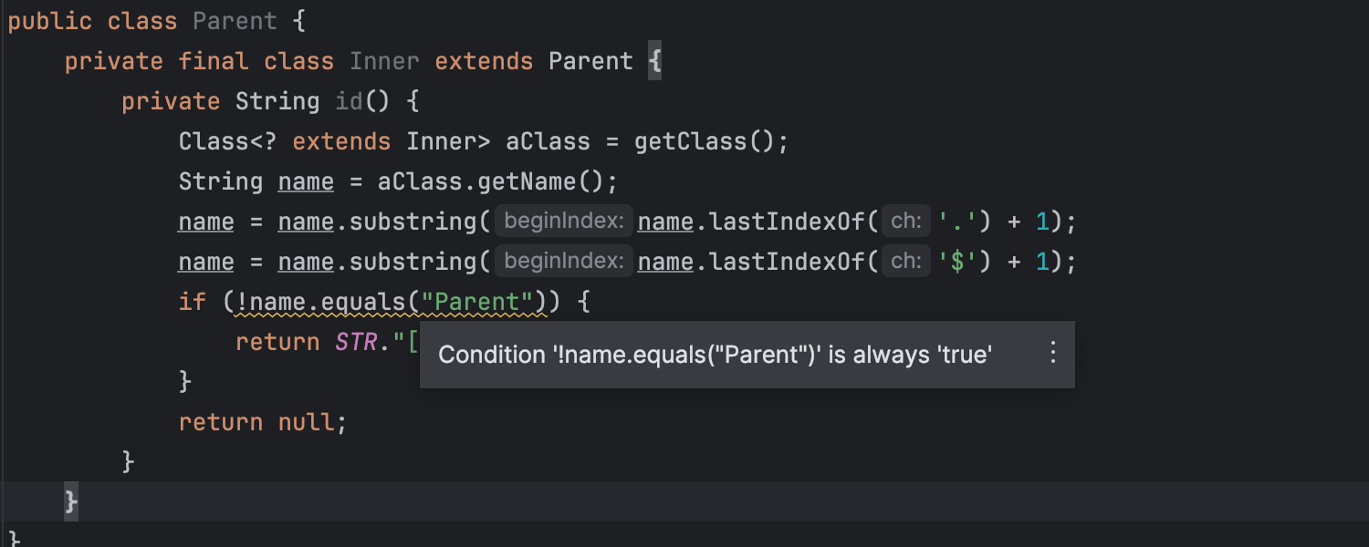 Improved inspections for constant conditional expressions