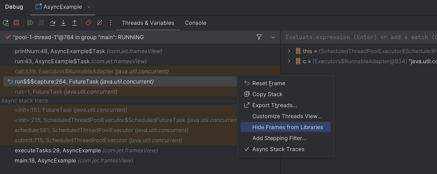 Folded library calls in the call stack