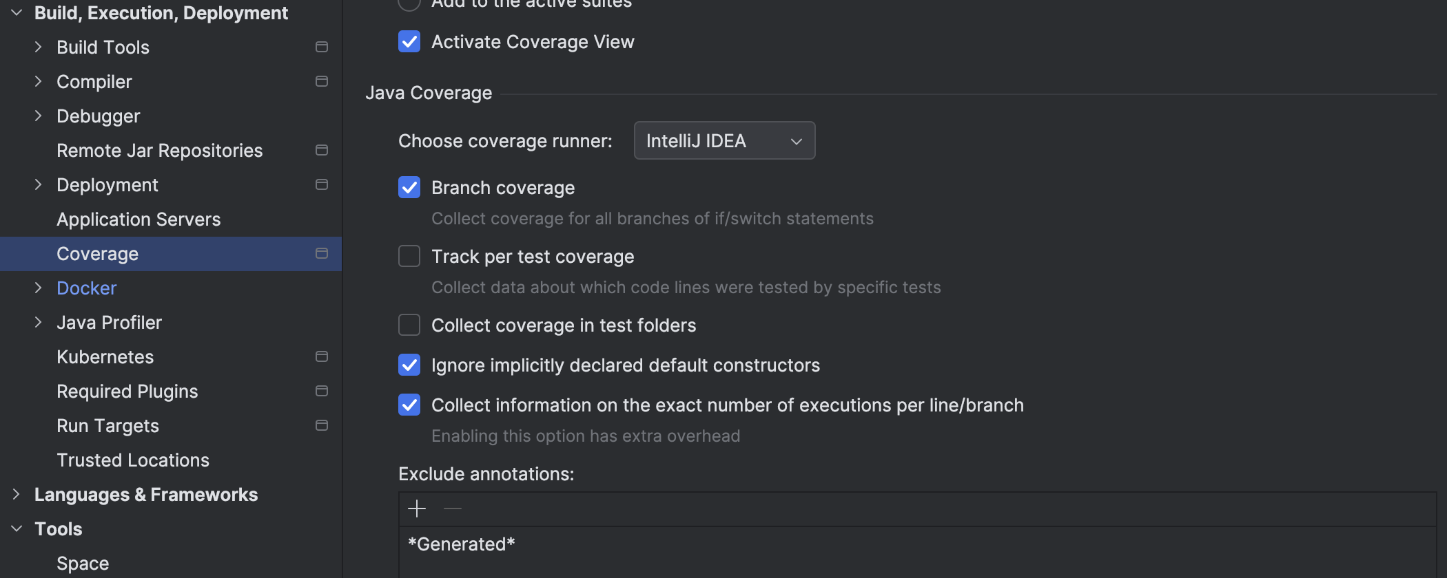 Code coverage settings moved to main IDE settings