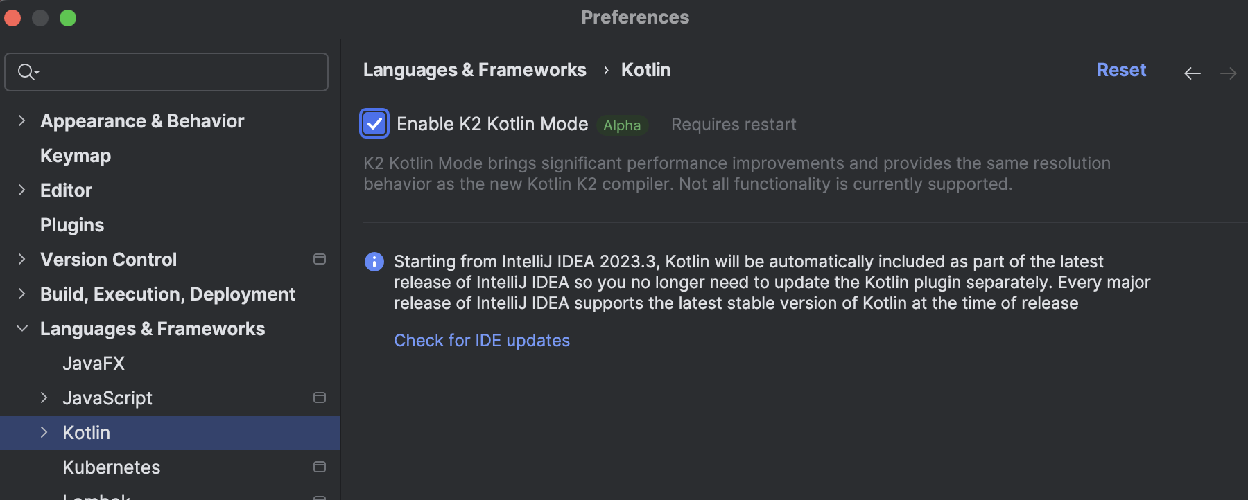 Mode Kotlin K2 Alpha