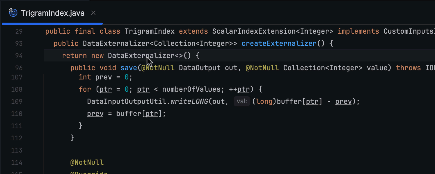 Sticky lines in editor