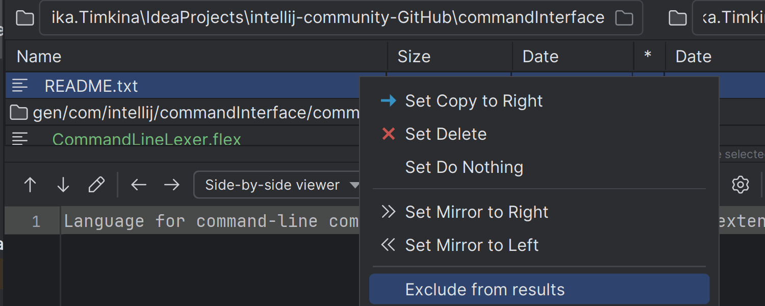 Option to exclude folders and files from comparison