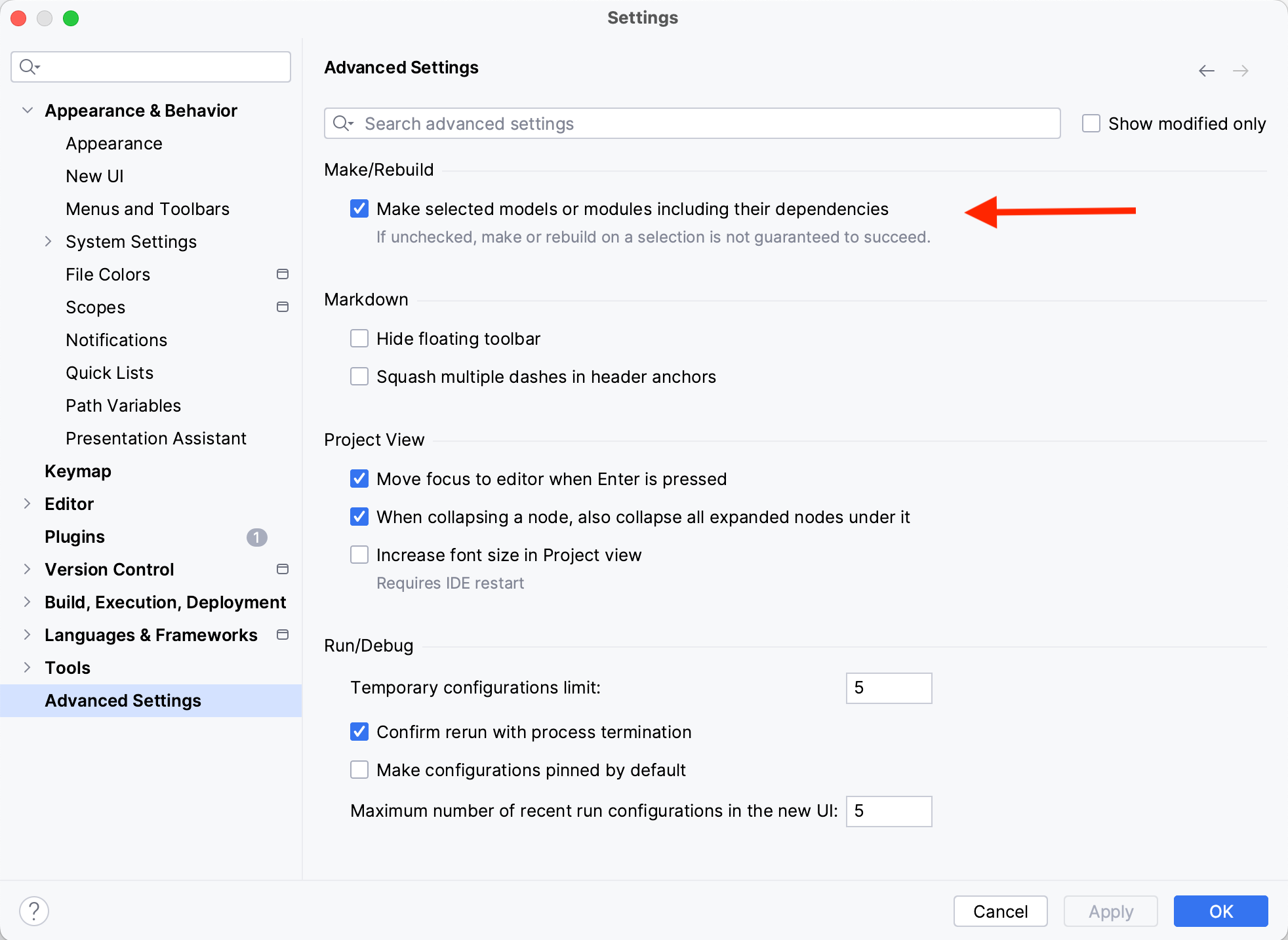 Make Dependencies Settings