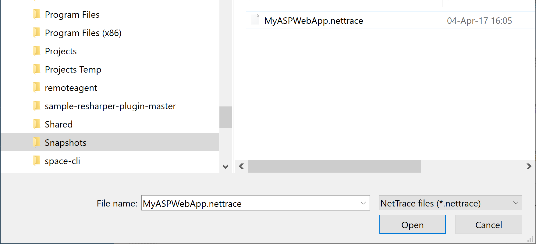 Suporte ao formato de arquivo NetTrace do .NET Core