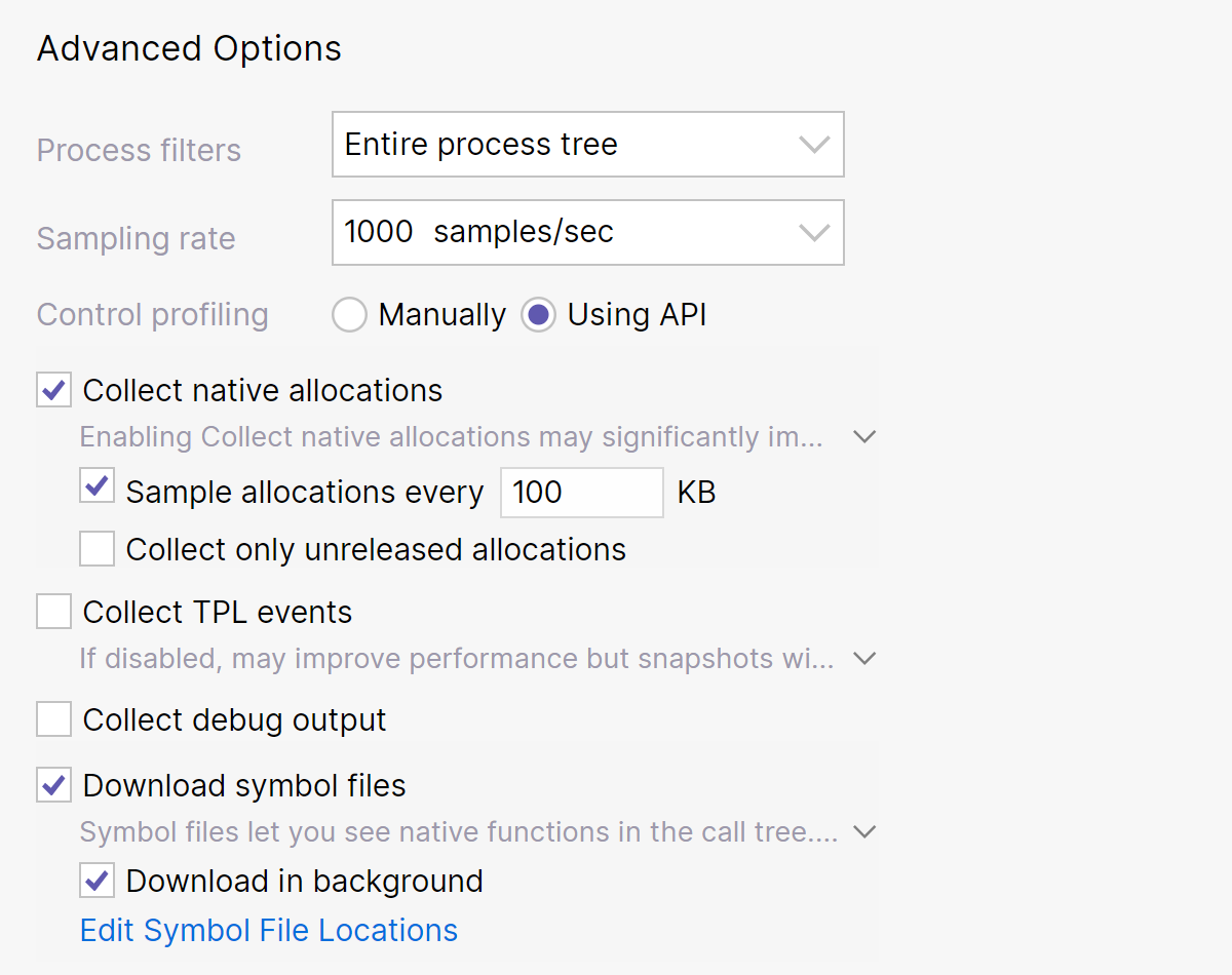 Improved configuration of the Timeline profiling mode