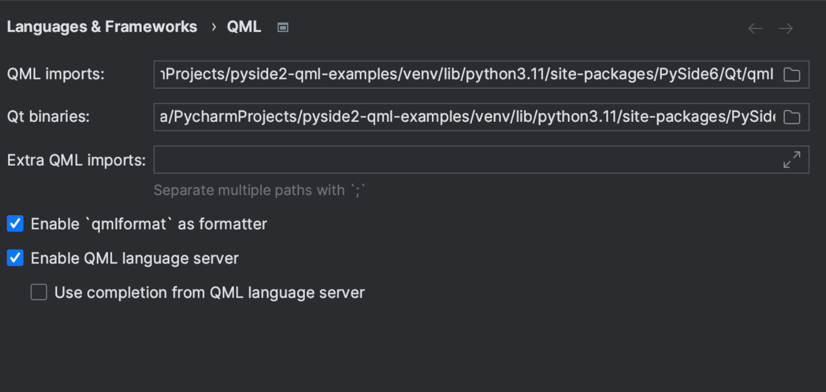 QML-Formatierung und andere Einstellungen