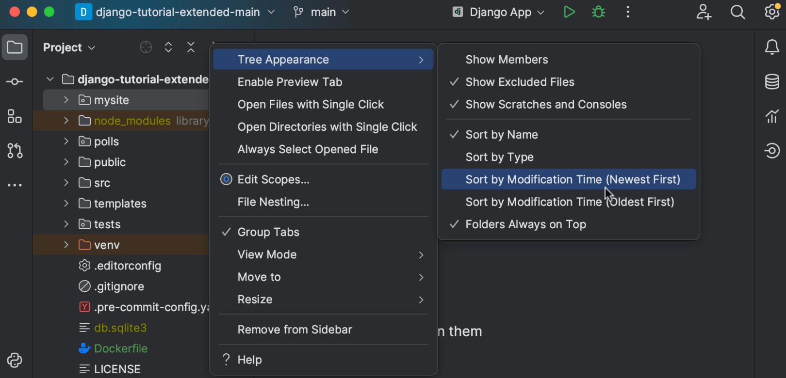 Tri des fichiers par heure de modification dans la vue Project