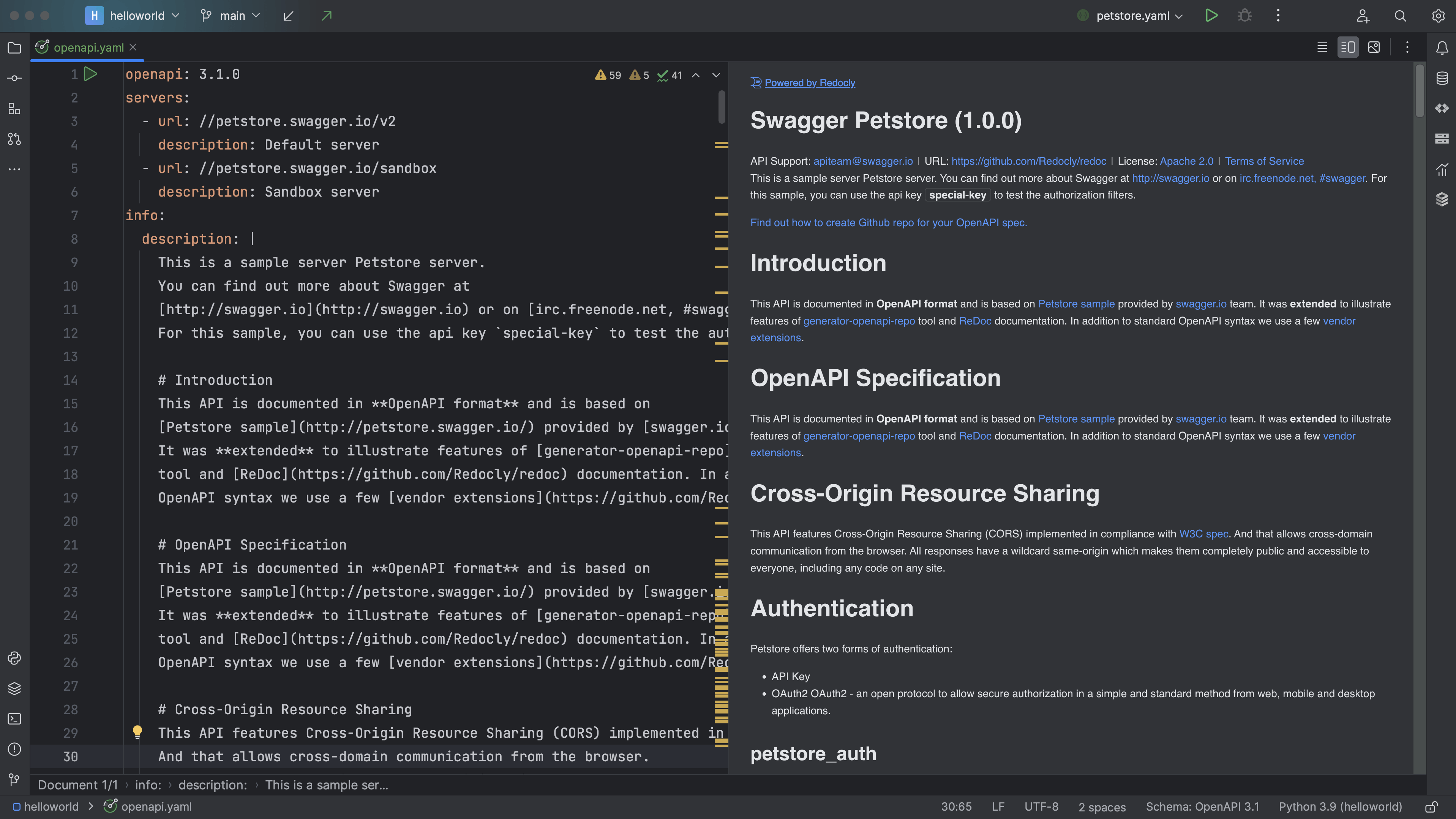 Redoc UI previews for OpenAPI and Swagger files