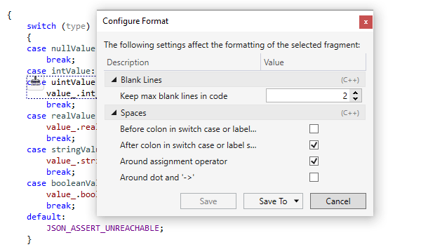 Asistencia de estilo de código en ReSharperC++