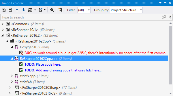 To-do Explorer in ReSharper C++