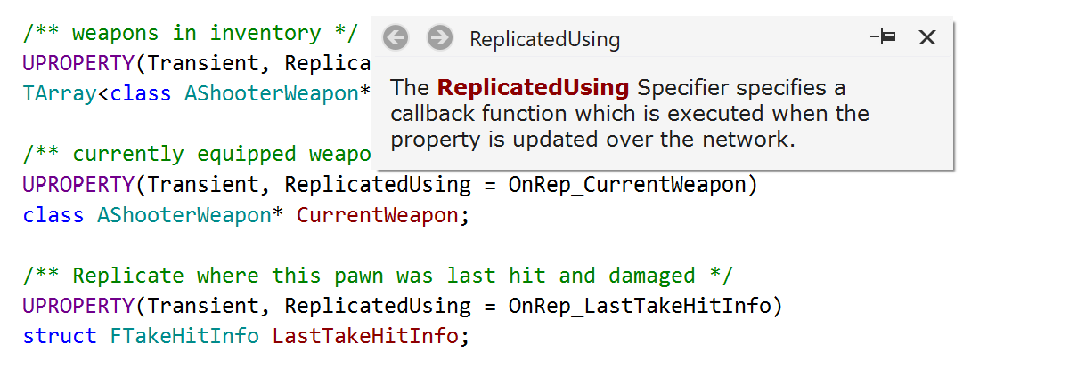 UE reflection specifiers documentation