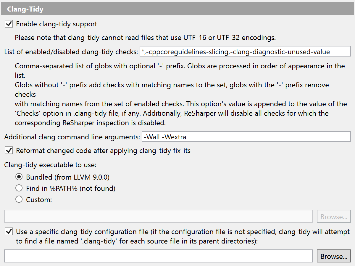 Configurações do Clang-Tidy