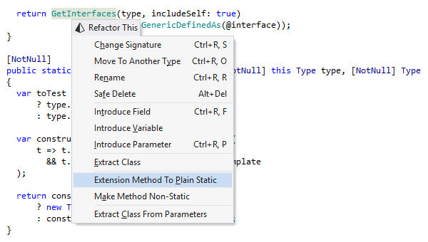 Refactorisation Convert Extension Method to Static dans ReSharper