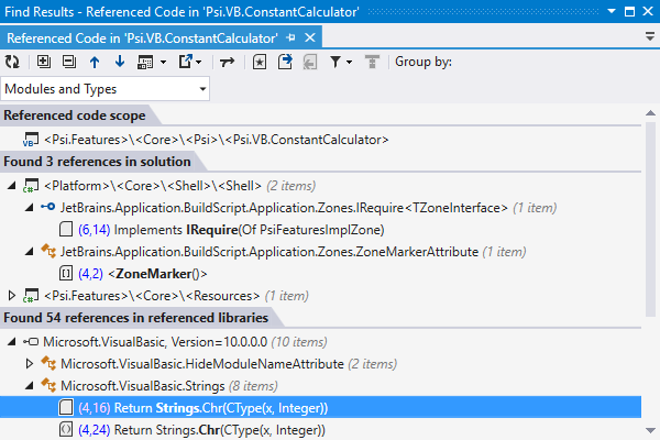 Find referenced code with ReSharper