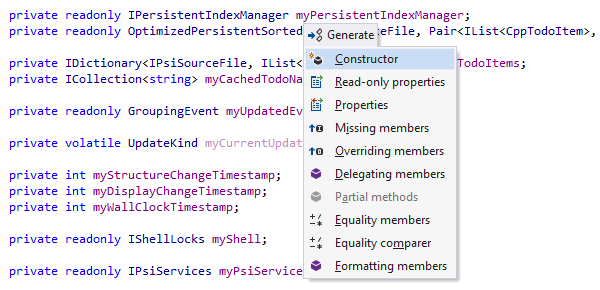 Меню Generate в ReSharper