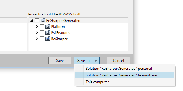 Сохранение параметров ReSharper на различных уровнях параметров