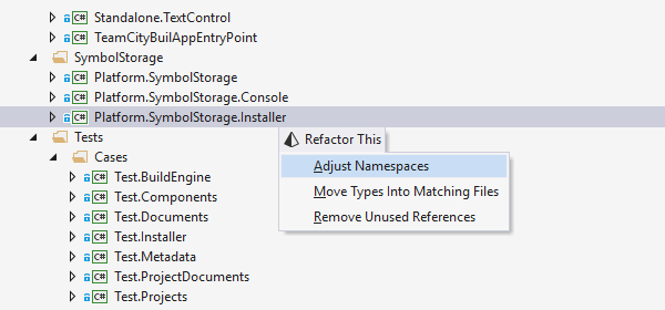 Рефакторинг Adjust Namespaces