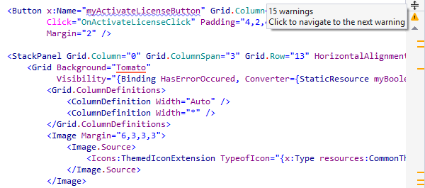 ReSharper highlights code issues in a XAML file