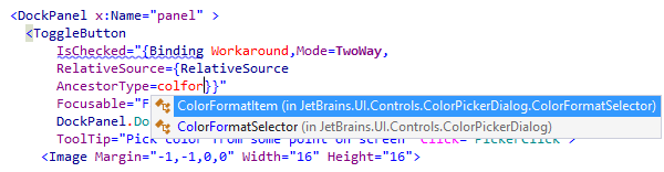 La saisie automatique de symbole d'importation de ReSharper aide à importer les types à partir des espaces de nom pas encore référencés dans votre fichier XAML