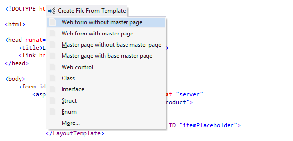 Plantillas de código para ASP.NET