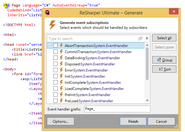 Generierung von Ereignisabonnement-Methoden in ASP.NET