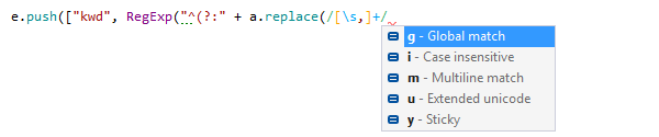 Assistência para expressões regulares do ReSharper em JavaScript e TypeScript