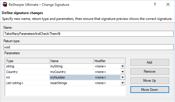 Change Signature refactoring in ReSharper