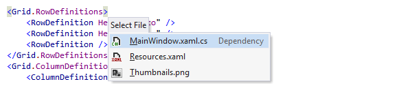 Navigation vers des fichiers liés à partir d'un code XAML