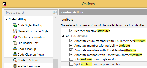 Configuración de acciones contextuales