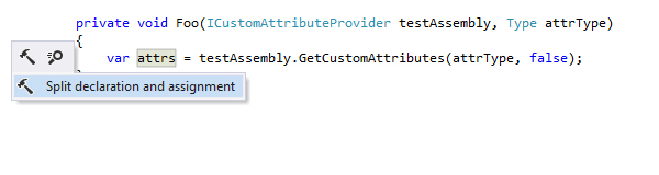 Splitting declaration and assignment with ReSharper's context action