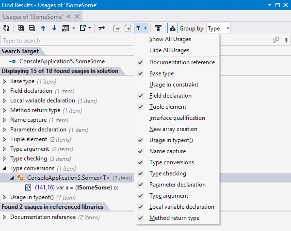 Finding usages of symbol