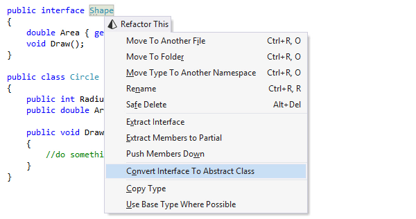 Conversion d'une interface en classe abstraite avec une refactorisation de ReSharper